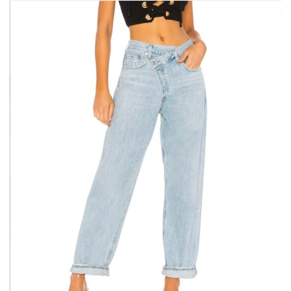 AGOLDE Jeans 26 Criss Cross Upsized Suburbia Boyfriend Blue Denim Asymmetrical